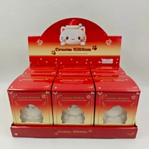 Boîte aveugle de jouet squishy à rebond lent chat crème de Noël ensemble d'affichage