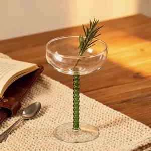 Creative green beaded stem glass goblet main image showcasing vintage cocktail and wine style.
