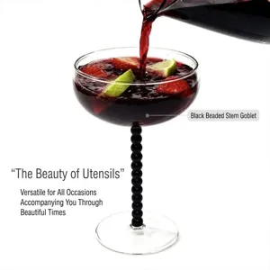 Creative cocktail wine glass with black beaded stem, elegant glass cup for home party and bar use.