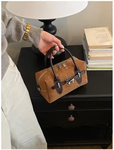 Vintage brown suede pillow bag chic commuting shoulder crossbody bag for women stylish daily use