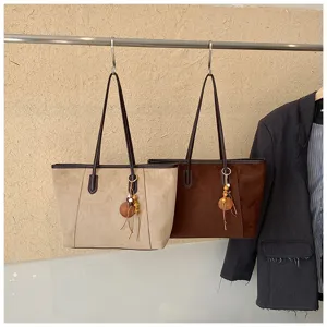 Dames vintage suède shopper tas, grote capaciteit schoudertas met kwastje voor dagelijkse commute.