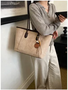Vintage suede shopper voor vrouwen grote capaciteit schoudertas bruine casual werkhandtas