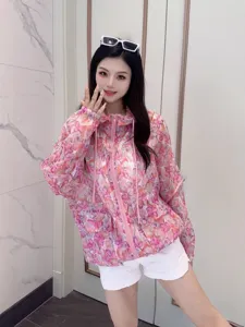 Women's summer floral print lightweight sun protection hoodie casual loose outdoor jacket