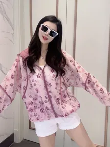 Women summer floral print sun protection hoodie jacket casual loose lightweight outerwear top