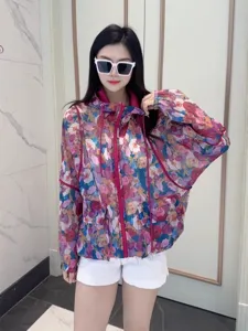 Summer Floral Print Lightweight Sun Protection Hooded Jacket Casual Loose Women Top