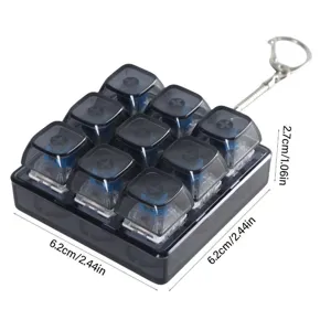 Mechanical keyboard switch fidget toy detail showing 3x3 grid buttons with size dimensions.