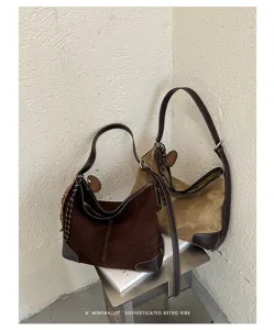 Minimalistische grote suède hobo schoudertas retro casual shopper tas voor dames dagelijks