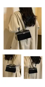 Elegante bolso de hombro negro de ante para mujer, bolso retro chic para el trabajo.