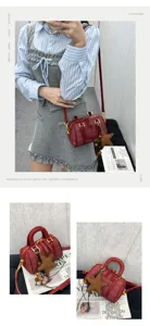 Autumn winter plaid Boston bag handbag stylish crossbody pillow bag with cute star pendant.