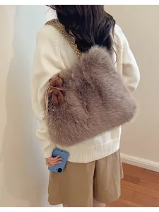 Bolso tote de peluche otoño invierno gran bolso marron suave peludo para mujer elegante