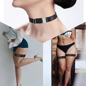 Adjustable black elastic garter strap multi-purpose thigh band for women fashion accessory.