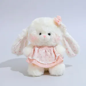 Süßes flauschiges weißes Kaninchen Plüschtier mit rosa Kleid für Kinder Geschenk