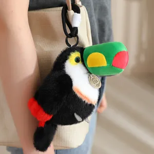Cute toucan plush bird bag charm, colorful stuffed animal keychain for women and kids gifts.