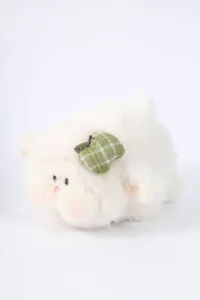 Süßes flauschiges Schaf Plüschtier mit grünem Apfel, weiche Lamm Puppe für Schreibtisch.