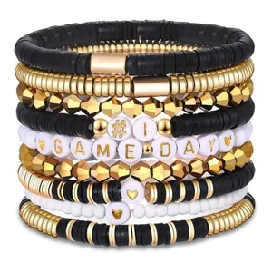 Game Day Sport Perlen Armband Set Weichlehm Polymerlehm Metallperlen Herz Buchstaben Stapelbar Schmuck Geschenk