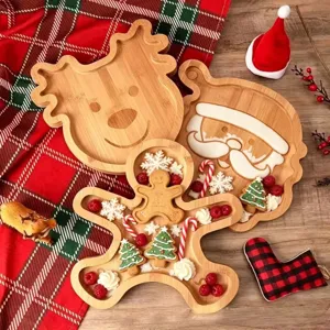 Weihnachten Holztablett Cartoon Form Snack Dessert Teller Weihnachtsfeier Tischdekoration