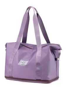 Foldable travel duffel bag fitness gym tote bag waterproof luggage storage bag purple