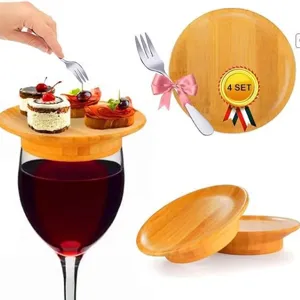 Wooden wine glass topper charcuterie board set with mini forks for party food display