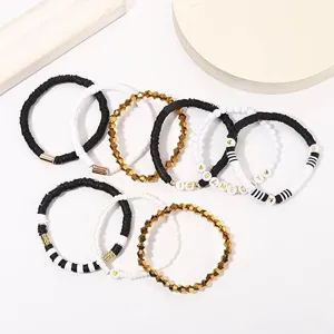 Spieltag schwarz weiss Polymer Ton Perlen Armband Set stilvolle Sport Schmuck Stueck