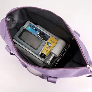 Purple travel duffel bag large capacity foldable gym bag sports luggage storage bag for travel