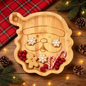 Weihnachtsmann geformtes Bambus Tablett für Feiertag Party, Dessert Präsentation und Foto Requisiten.