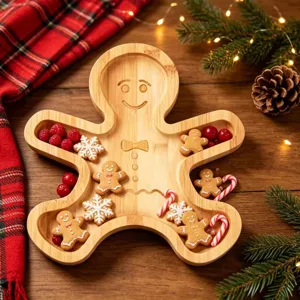 Weihnachten Lebkuchenmann Holztablett für Feiertag Party Dessert Servieren und Fotografie.