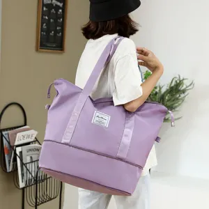 Foldable travel duffel bag large capacity fitness gym luggage bag with shoulder strap purple
