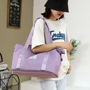 Large capacity foldable travel duffel bag purple waterproof fitness gym bag for women
