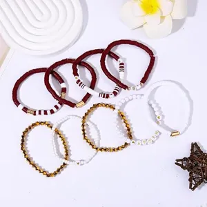 Game Day Tonperlen Armband Set 8Stk stapelbare Mode Schmuck fuer Damen Geschenke.