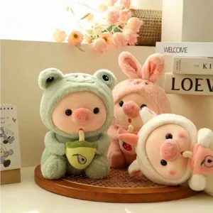 Cute Transform Milk Tea Pig Plush Toy Stuffed Animal Doll Soft Rabbit Tiger Frog Unicorn Toy Kids Gift