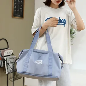 Light blue travel duffel bag foldable gym handbag large capacity outdoor storage tote bag