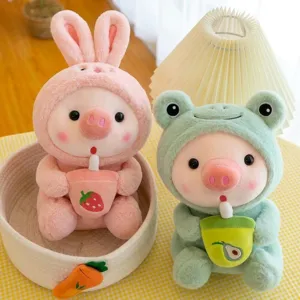 Cute transforming milk tea pig plush toy soft rabbit frog doll claw machine plushies