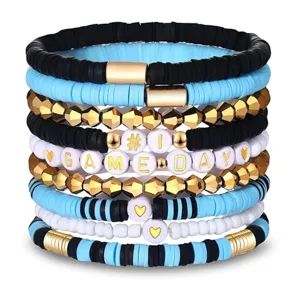 Game Day Perlenarmband Set mit schwarz blauen Tonperlen und goldenen Metallperlen.