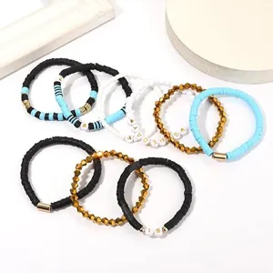 Game Day Heishi Tonperlen Armband Set 8Stk Stapelbare Bunte Perlen Armbänder Damen Neu