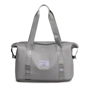 Grey travel duffel bag foldable fitness gym bag portable luggage storage bag with handle