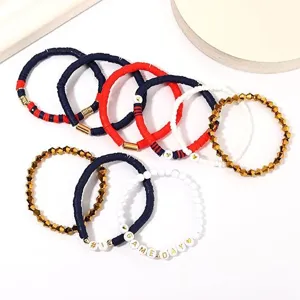 Stapelbares Perlenarmband Set mit Polymer Ton und Goldperlen für Sport und Freizeit.