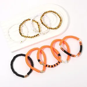 Game Day Tonperlen Armband Set orange schwarz handgemachte Perlen Armbänder Damen