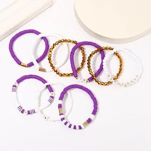 Game Day Tonperlen Armband Set mit farbigen stapelbaren Boho Stilen fur Sportfans.