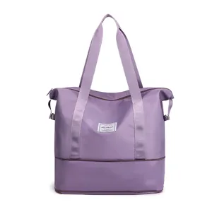 Purple foldable travel duffel bag large capacity gym handbag for outdoor sports luggage storage