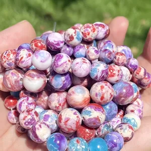 Perles rondes en jaspe imperial naturel colorees en vrac pour bracelet de bijoux DIY