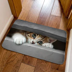 3D cat diatomite floor mat, non-slip absorbent door mat for bathroom and home entrance use.