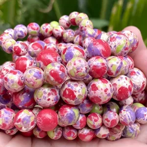 Perles rondes en jaspe imperial colore pour fabrication de bijoux DIY bracelets colliers