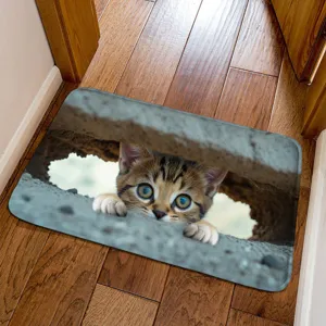 3D visual cute kitten floor mat, absorbent non-slip diatomite mat for bathroom entrance.