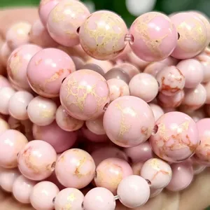 Perles en jaspe impérial rose naturel et perles rondes en pierre pour bijoux DIY.