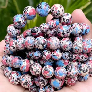 Perles rondes en jaspe impérial naturel pour la création de bijoux DIY et bracelets colorés.