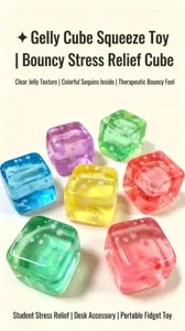 Doorzichtig jelly cube anti-stress speelgoed met kleurrijke glitters, zacht en squishy.