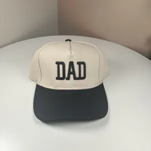 Washed cotton embroidered DAD baseball cap, casual vintage black and beige dad hat.