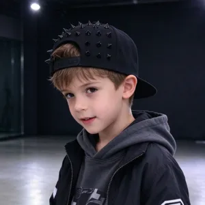 Enfants casquette noire à rivets snapback hip hop visière plate casquette de baseball streetwear
