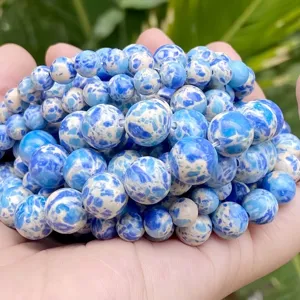 Perles rondes en jaspe impérial bleu turquoise perles en vrac pour fabrication de bijoux
