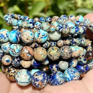 Perles de jaspe impérial naturel rondes turquoise bricolage accessoires de bijoux DIY
